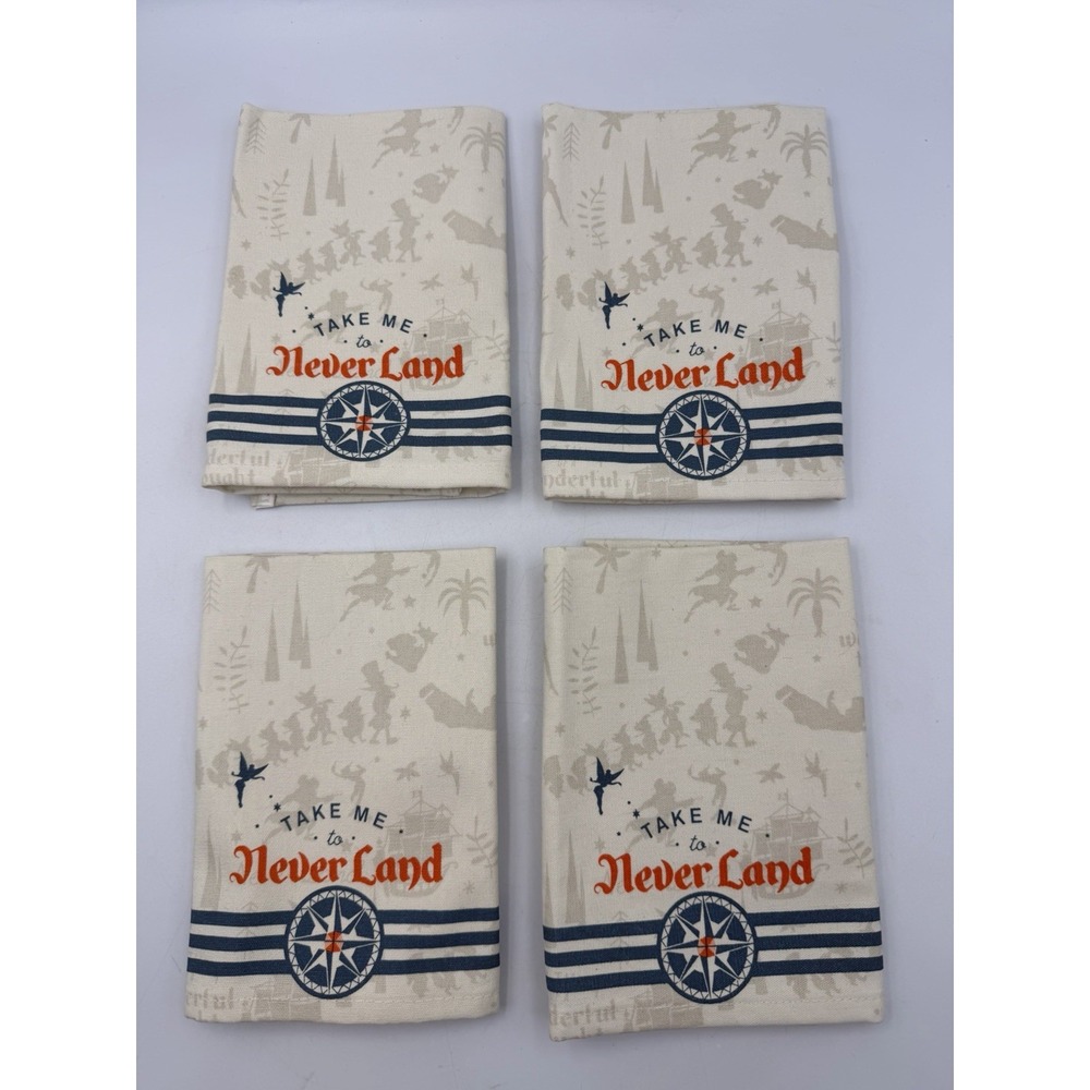 Disney Parks Peter Pan Neverland Cloth Dinner Napkins Set 4 NWT Table Linens